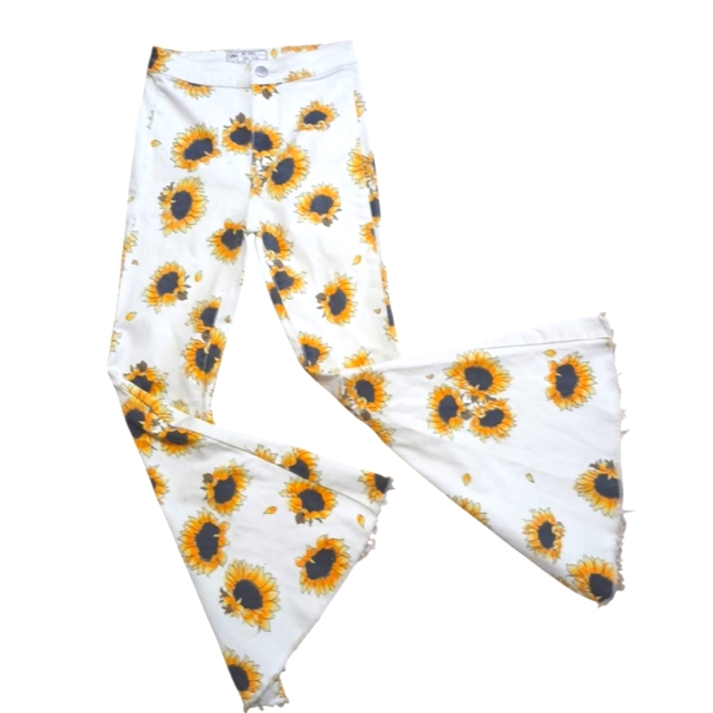 Free People Sunflower Print Flare Jeans